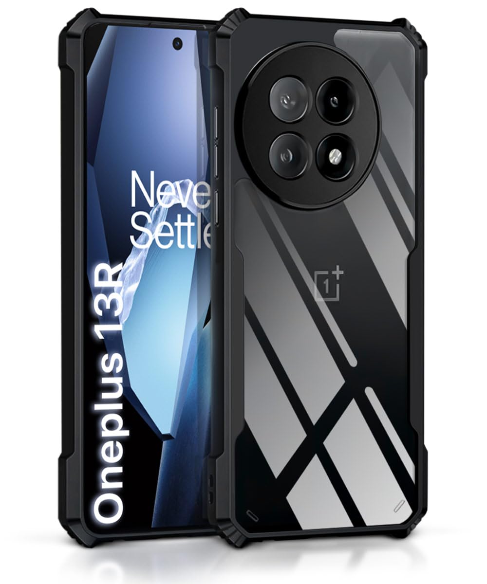 Hybrid Black Border TPU Bumper Case with AirEDGE Technology Crystal Clear Case, Drop protection Smartphone Cover for OnePlus 13R