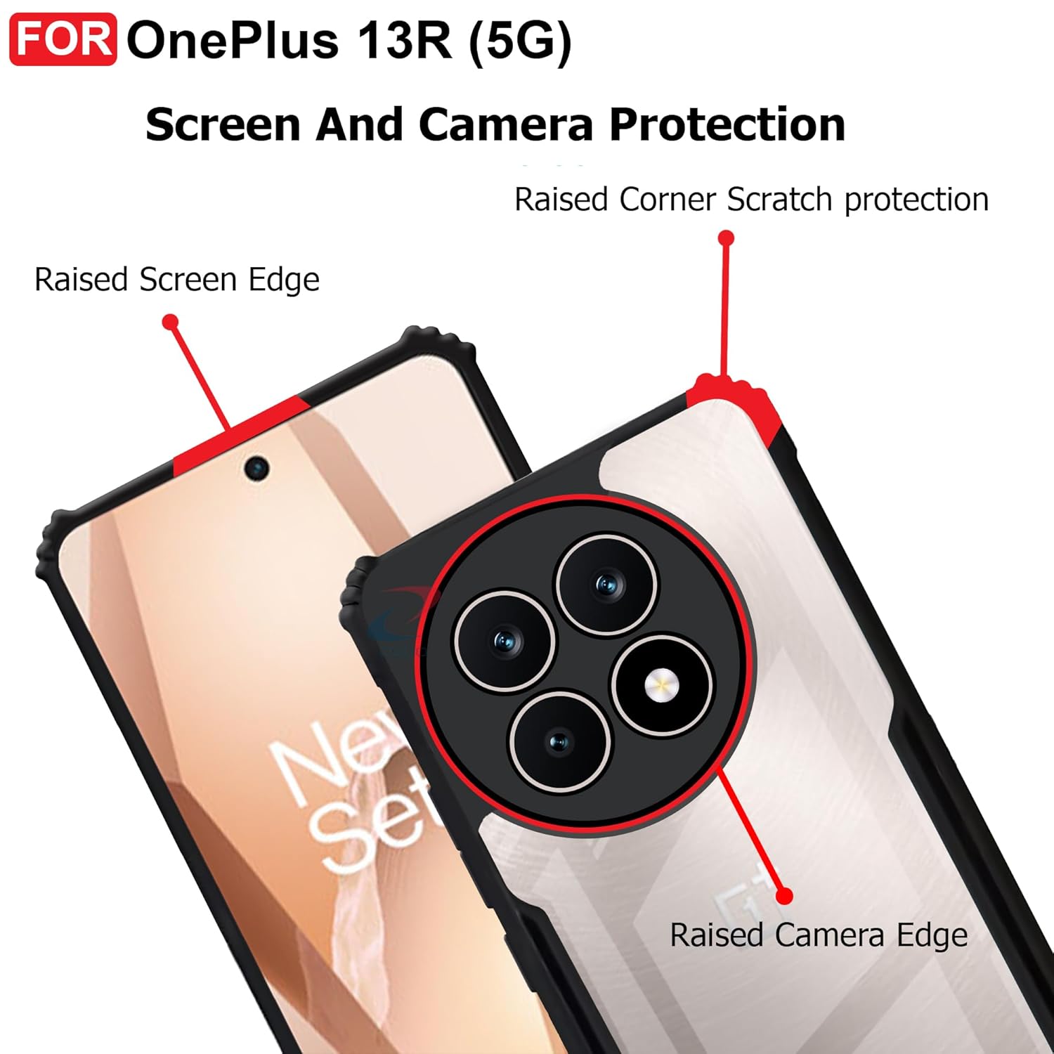 Hybrid Black Border TPU Bumper Case with AirEDGE Technology Crystal Clear Case, Drop protection Smartphone Cover for OnePlus 13R