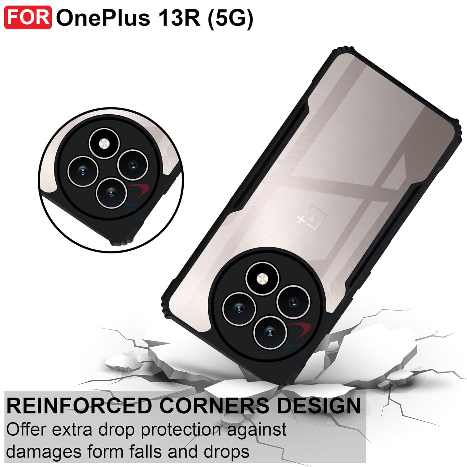 Hybrid Black Border TPU Bumper Case with AirEDGE Technology Crystal Clear Case, Drop protection Smartphone Cover for OnePlus 13R
