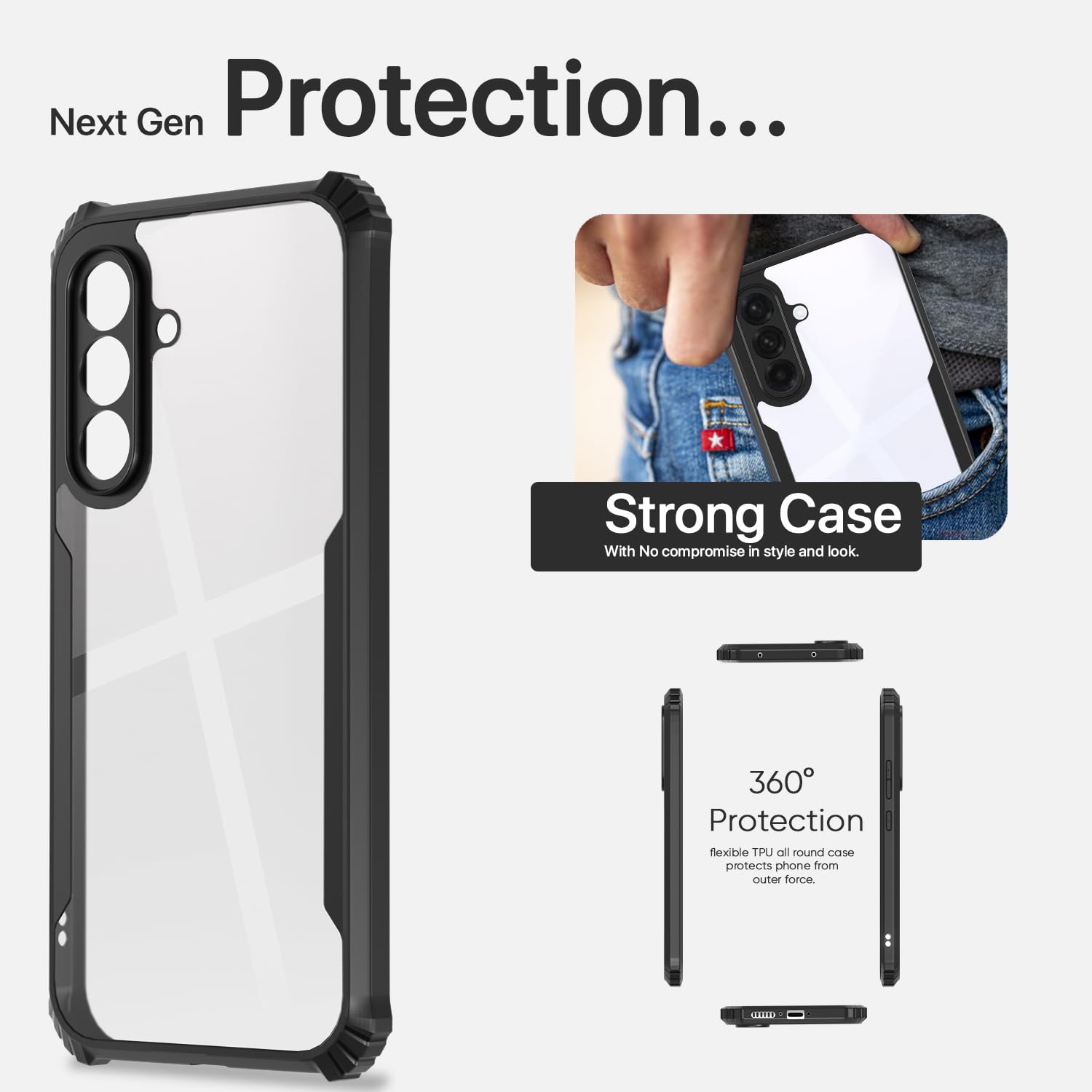 Hybrid Black Border TPU Bumper Case with AirEDGE Technology Crystal Clear Case, Drop protection Smartphone Cover for Samsung Galaxy A36