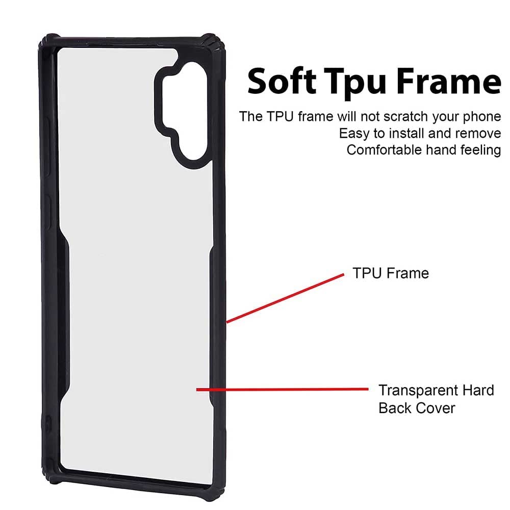Hybrid Black Border TPU Bumper Case with AirEDGE Technology Crystal Clear Case, Drop protection Smartphone Cover for Samsung Galaxy Note10+ (Samsung Note 10 Plus)