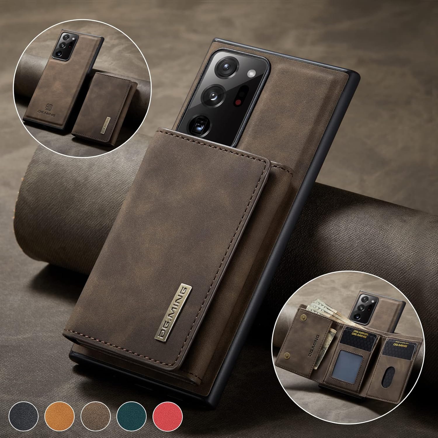 2 in 1 Magnetic Detachable Wallet Cover Case for Samsung Galaxy Note20 Ultra, Slim Leather Case with Removable Tri-fold Wallet Credit Card Cash Holder