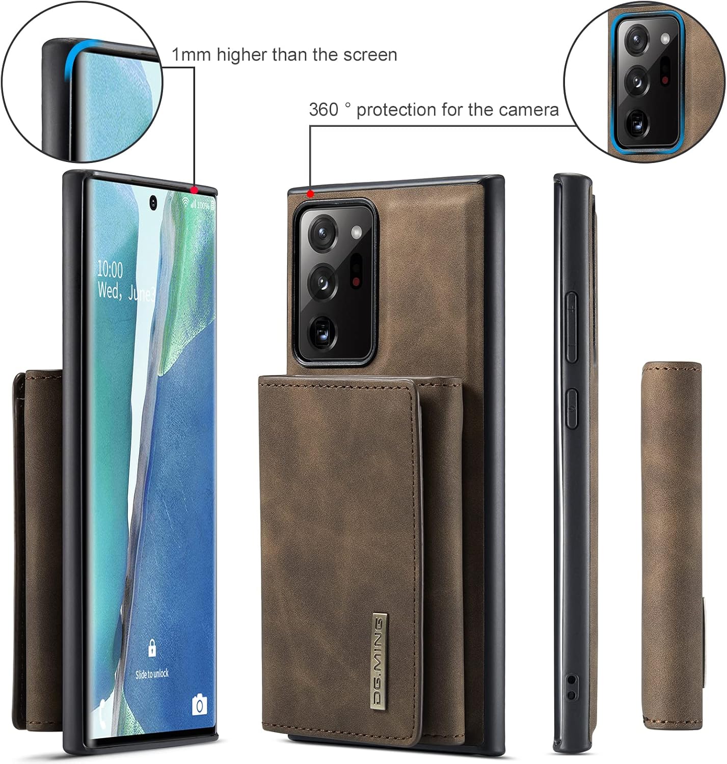 2 in 1 Magnetic Detachable Wallet Cover Case for Samsung Galaxy Note20 Ultra, Slim Leather Case with Removable Tri-fold Wallet Credit Card Cash Holder