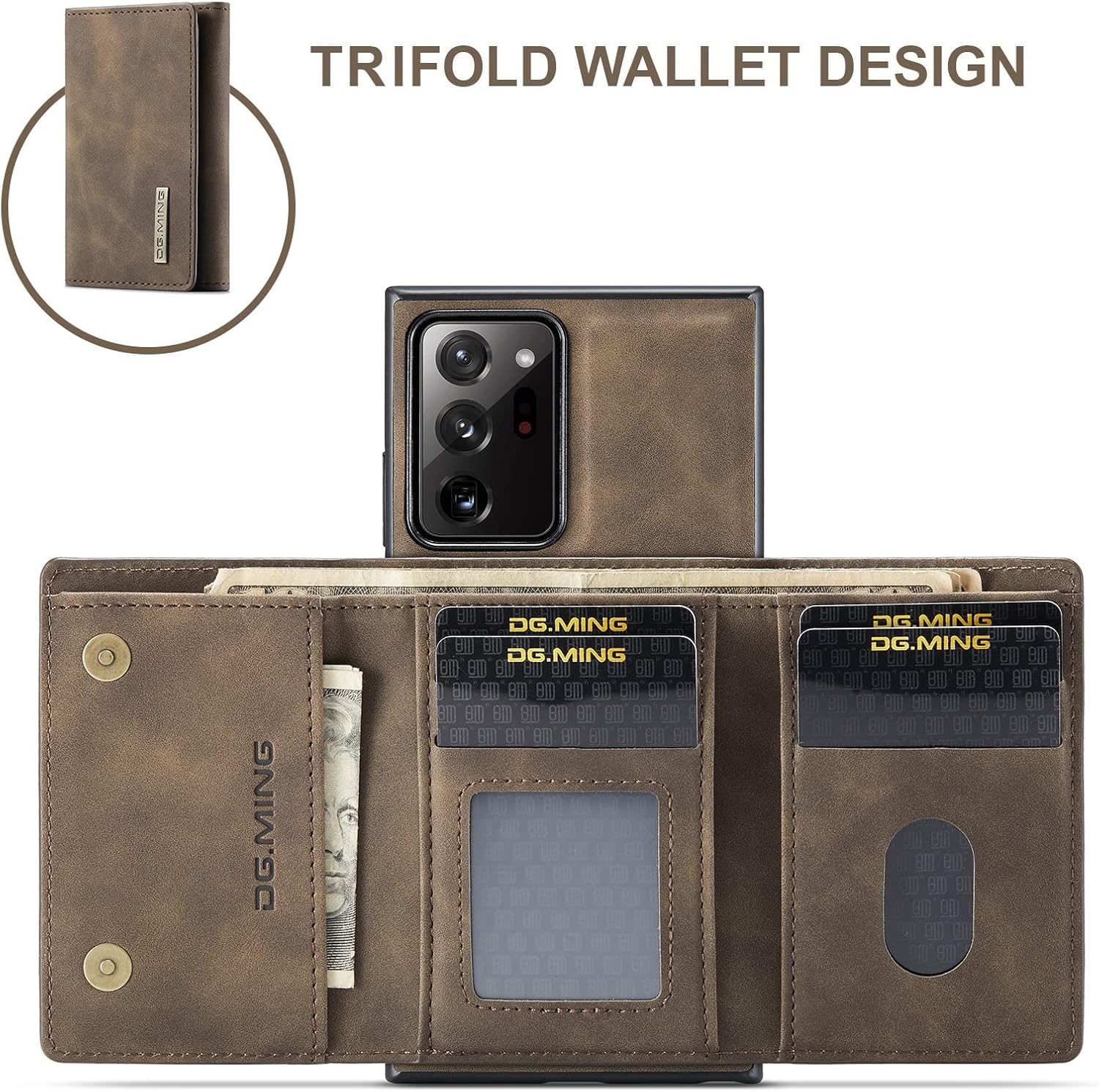 2 in 1 Magnetic Detachable Wallet Cover Case for Samsung Galaxy Note20 Ultra, Slim Leather Case with Removable Tri-fold Wallet Credit Card Cash Holder