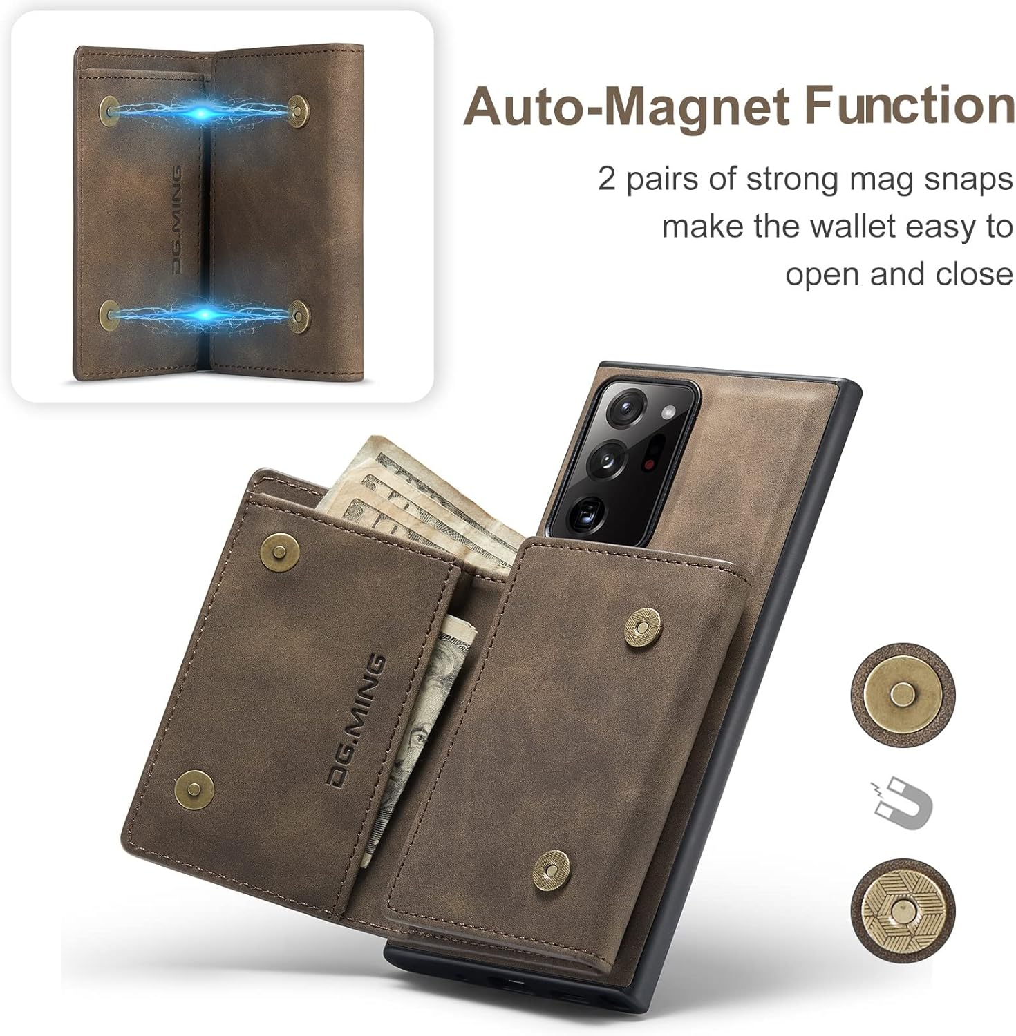 2 in 1 Magnetic Detachable Wallet Cover Case for Samsung Galaxy Note20 Ultra, Slim Leather Case with Removable Tri-fold Wallet Credit Card Cash Holder
