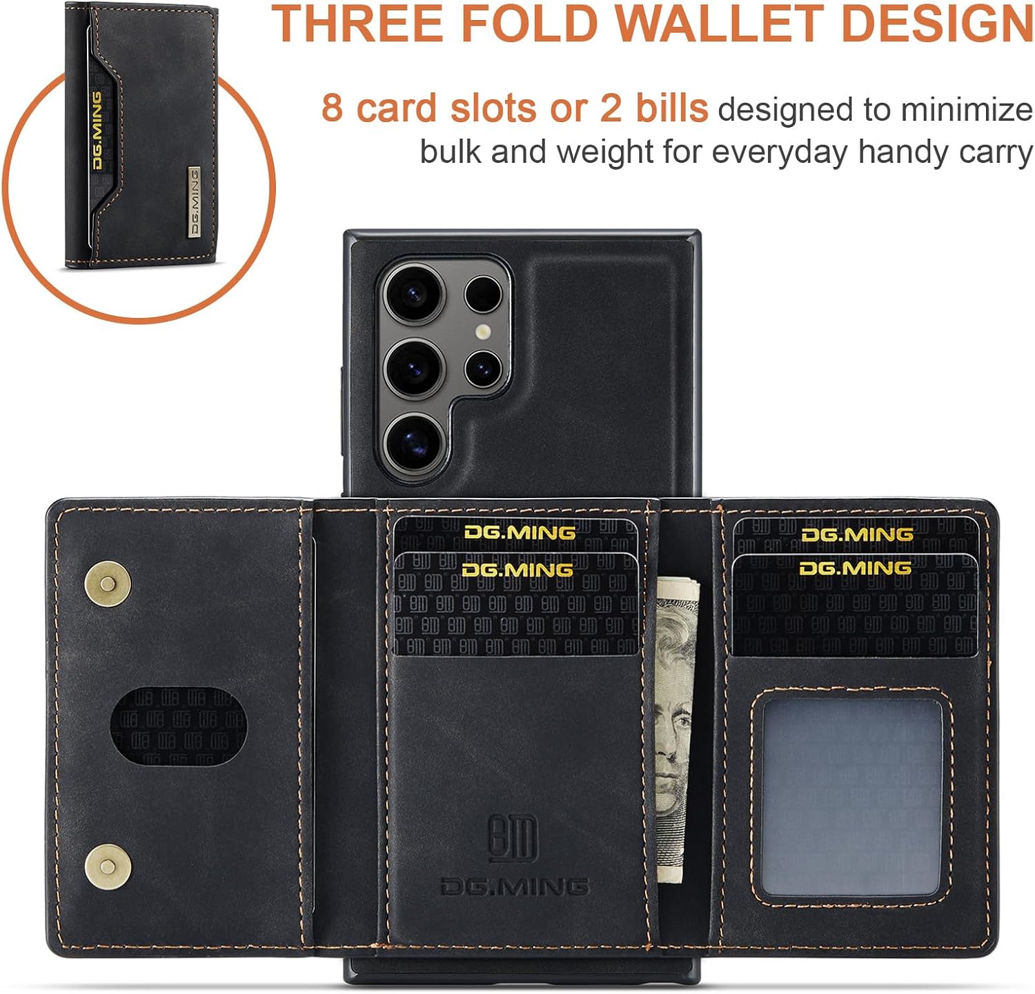 2 in 1 Magnetic Detachable Wallet Cover Case for Samsung Galaxy S24 Ultra, Slim Leather Case with Removable Tri-fold Wallet Credit Card Cash Holder