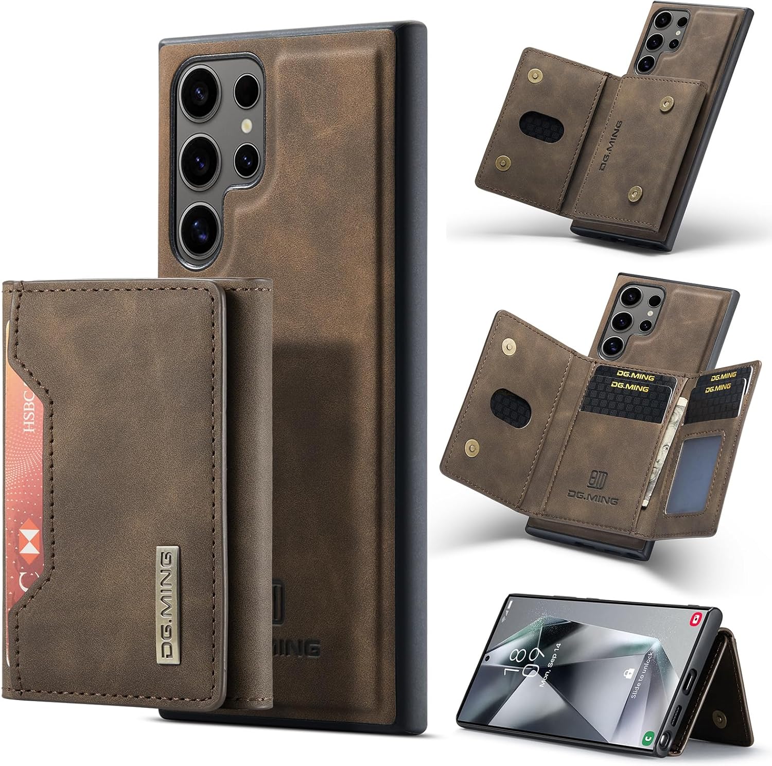 2 in 1 Magnetic Detachable Wallet Cover Case for Samsung Galaxy S24 Ultra, Slim Leather Case with Removable Tri-fold Wallet Credit Card Cash Holder