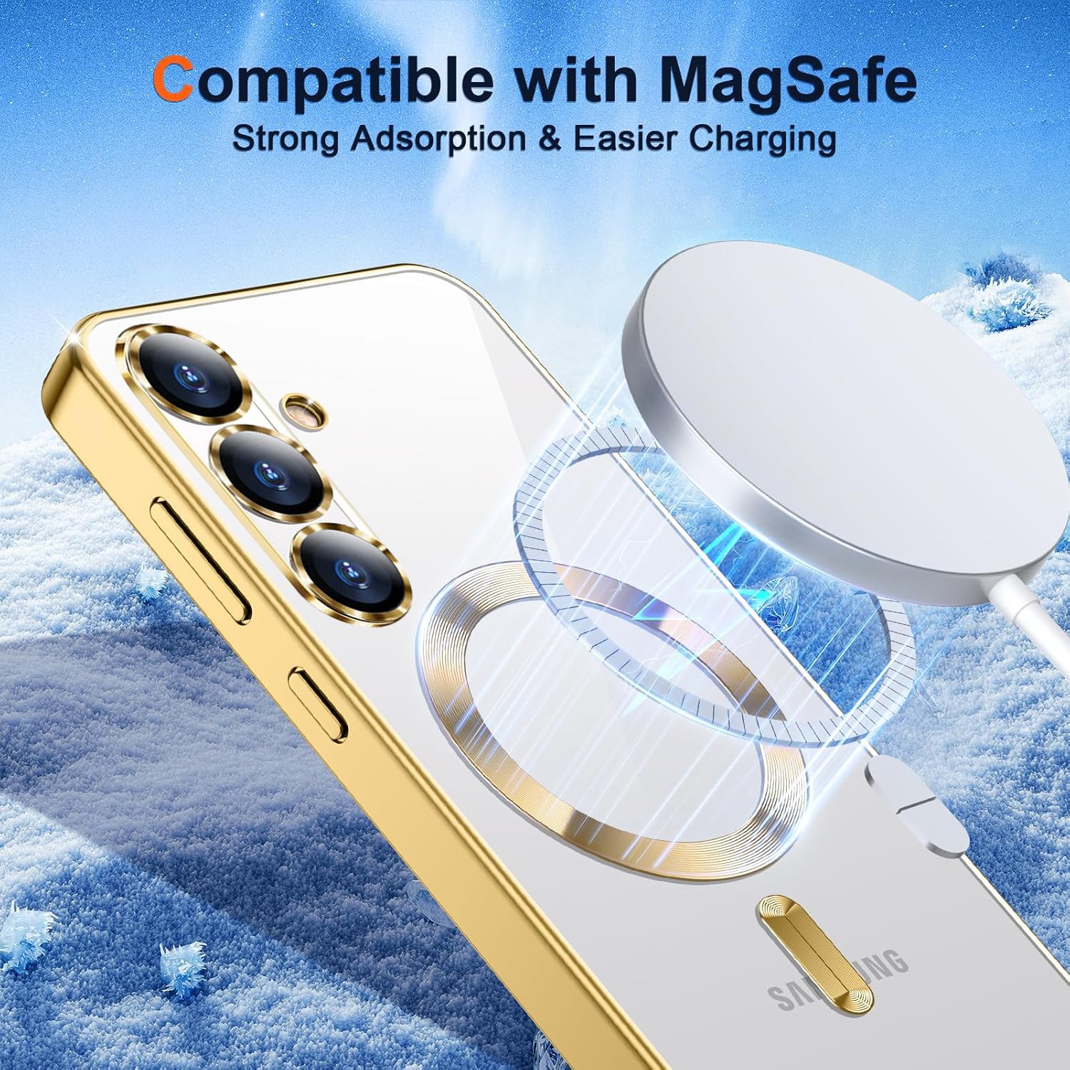 Electroplated Glossy Clear Slim Case Cover with Magnet compatible with Magsafe for Supporting Wireless Charging for Samsung Galaxy A36