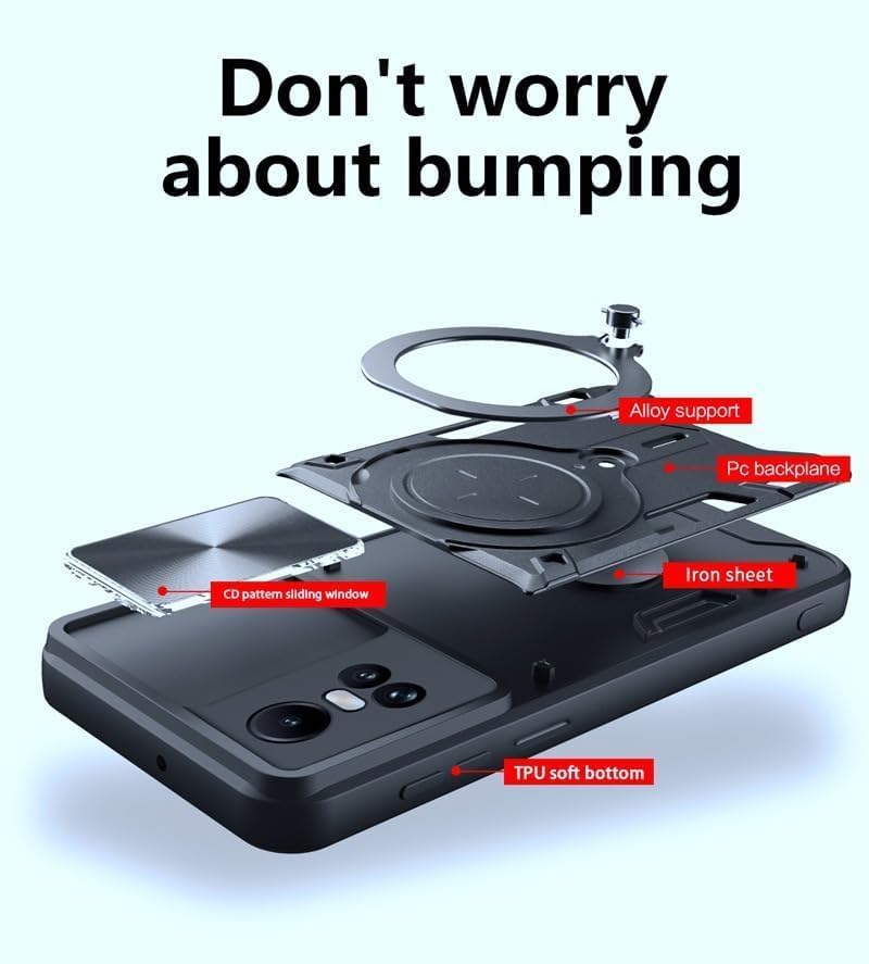 Textured Sliding CamShield with Turning 90 Degree and Rotating 360 Degree Kickstand Holder Phone Case Cover for Oppo Reno 10 Pro