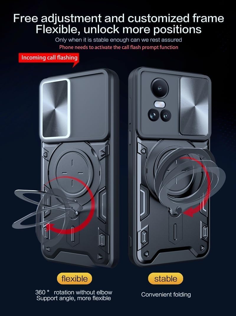 Textured Sliding CamShield with Turning 90 Degree and Rotating 360 Degree Kickstand Holder Phone Case Cover for Oppo Reno 10 Pro