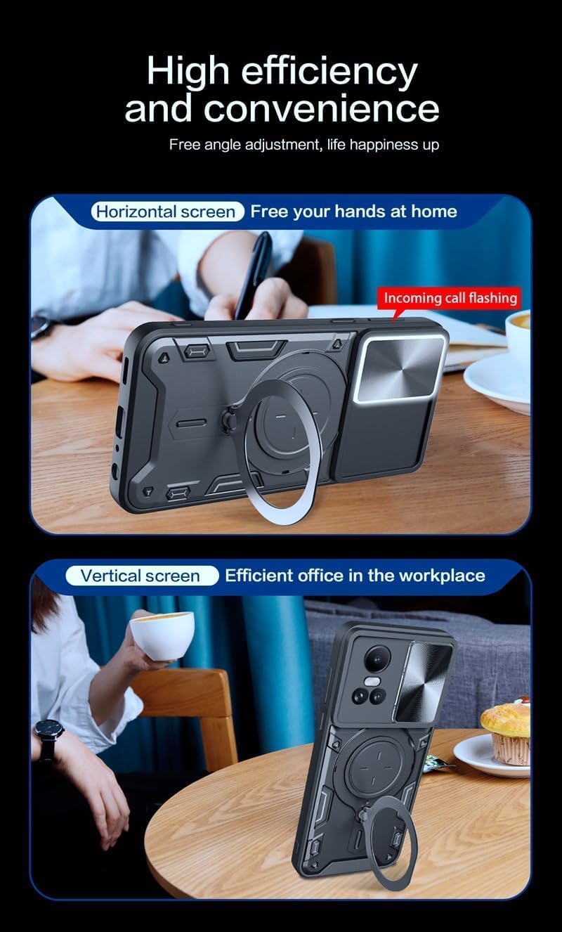 Textured Sliding CamShield with Turning 90 Degree and Rotating 360 Degree Kickstand Holder Phone Case Cover for Oppo Reno 10 Pro