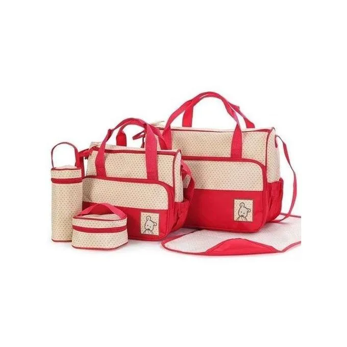 The 5 in 1 diaper bag is made with the top of the range synthetic material, Elegant and convinient for new mum