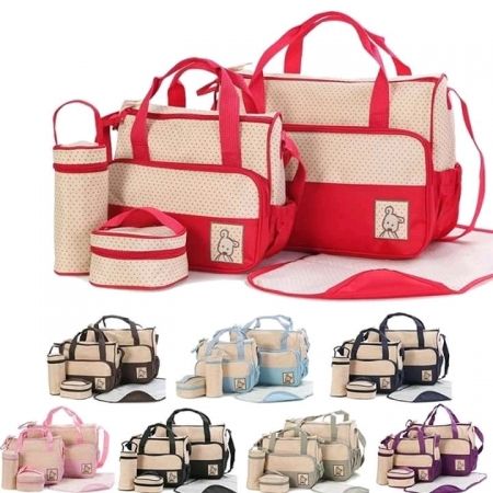 The 5 in 1 diaper bag is made with the top of the range synthetic material, Elegant and convinient for new mum