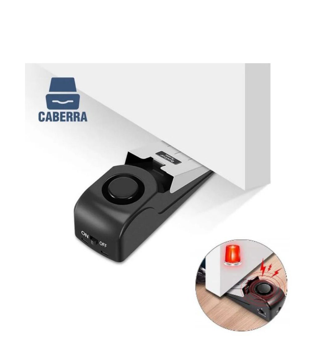 Door stopper alarm, adjustable and easy to install, uses battery