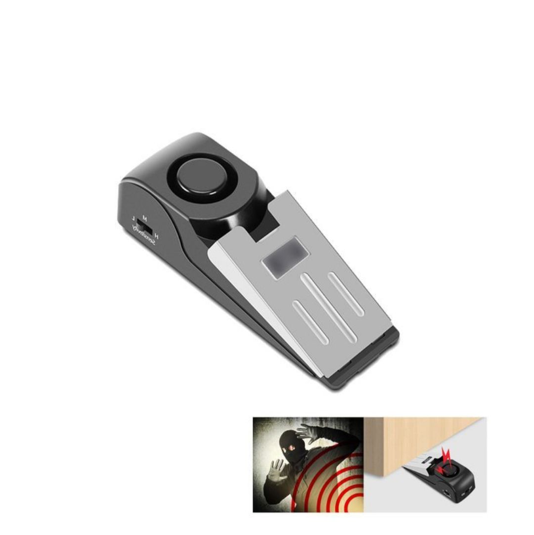 Door stopper alarm, adjustable and easy to install, uses battery