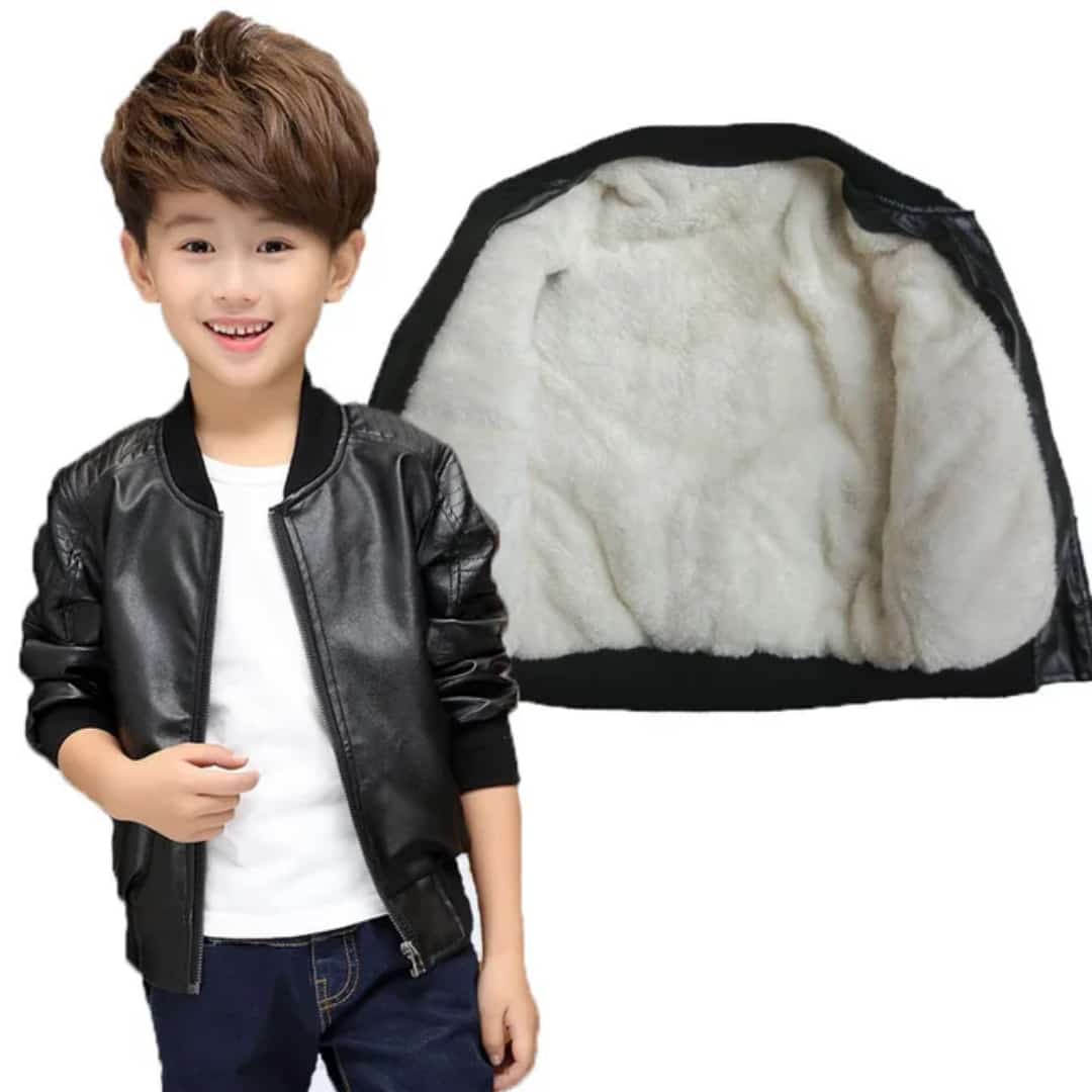 Pu Leather Kids Thick Jacket