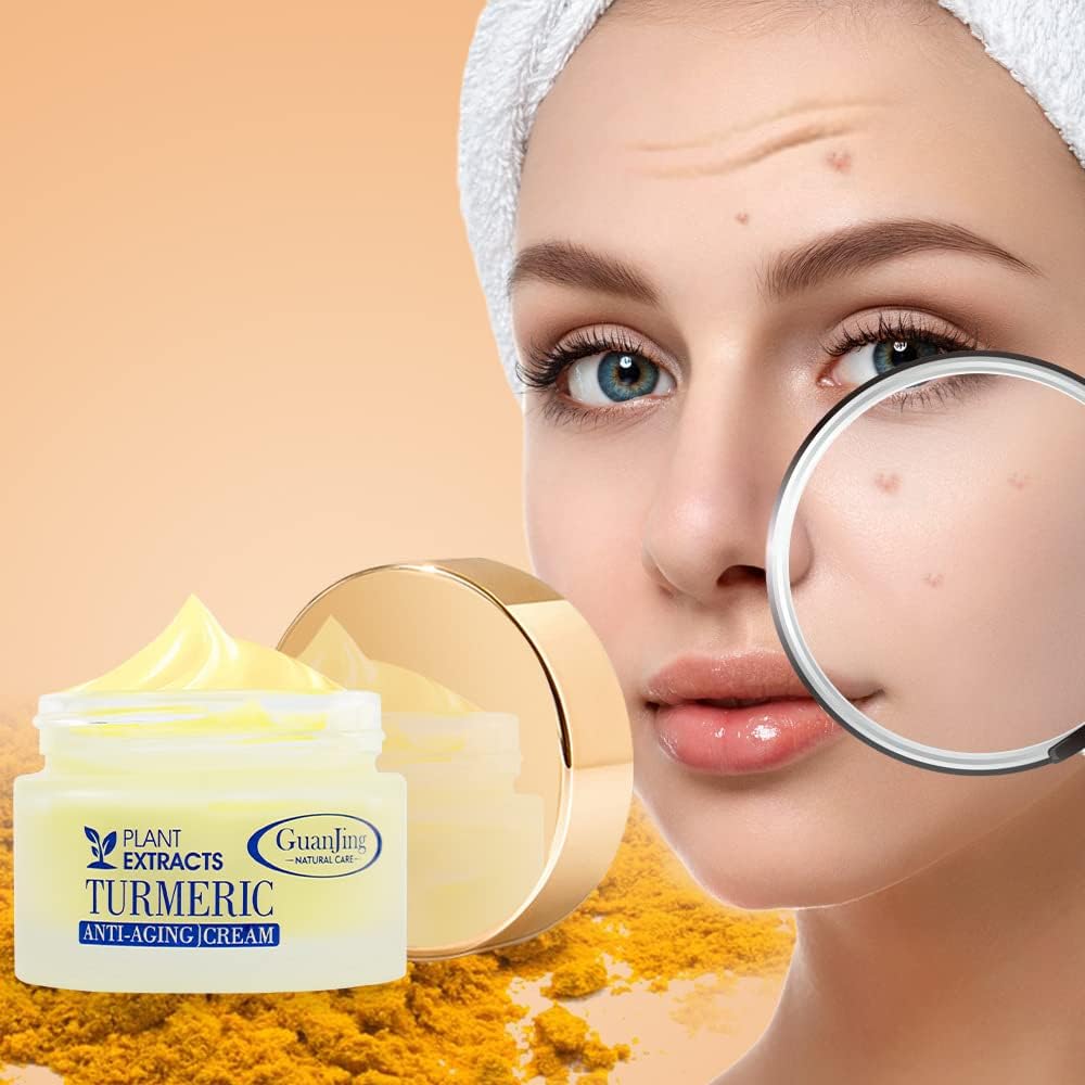 2 Pack Turmeric Facial Cream Anti Aging Whitening Fade Fine Line Face Cream 50ml Moisturizing Nourish Skin Care Guanjing Natural Care Turmeric Anti-Aging Face Cream