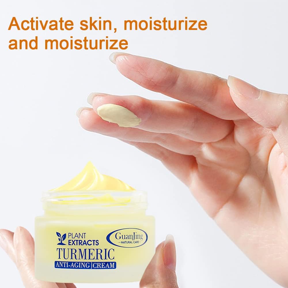 2 Pack Turmeric Facial Cream Anti Aging Whitening Fade Fine Line Face Cream 50ml Moisturizing Nourish Skin Care Guanjing Natural Care Turmeric Anti-Aging Face Cream