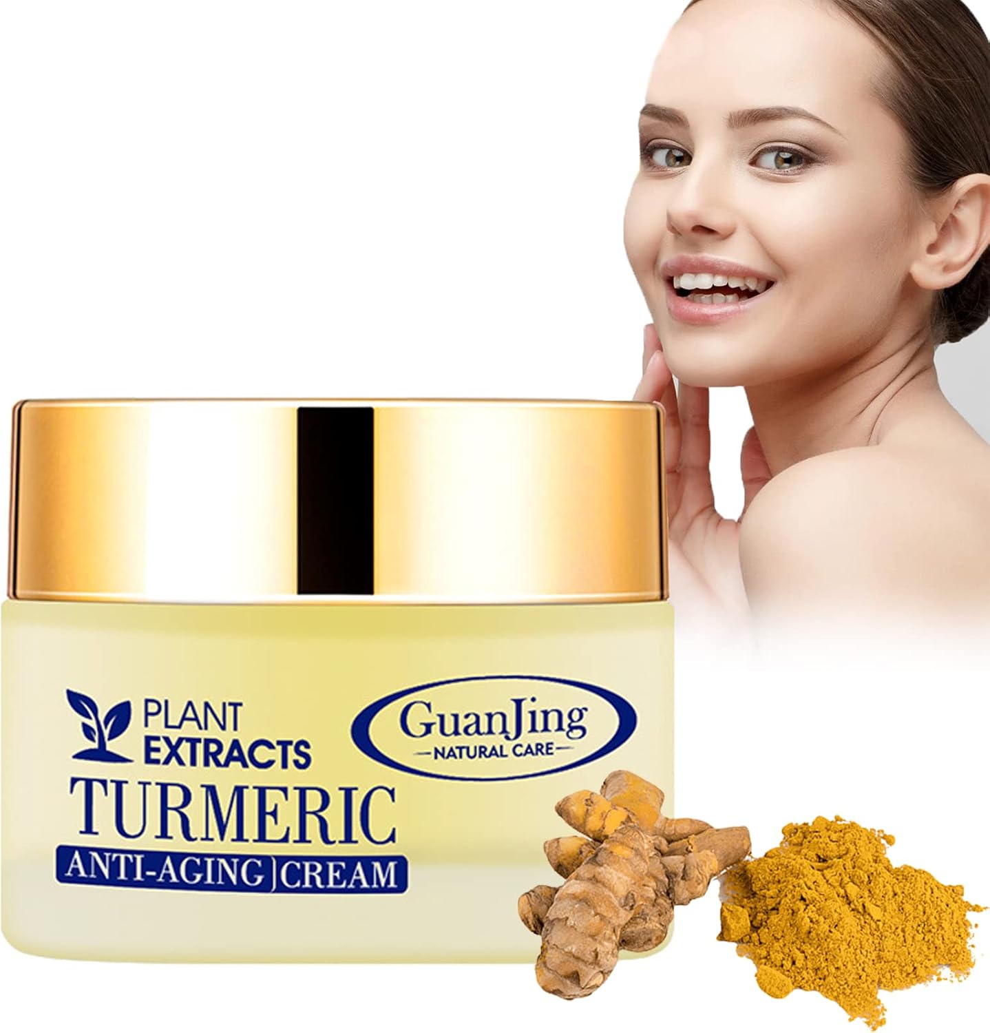 2 Pack Turmeric Facial Cream Anti Aging Whitening Fade Fine Line Face Cream 50ml Moisturizing Nourish Skin Care Guanjing Natural Care Turmeric Anti-Aging Face Cream