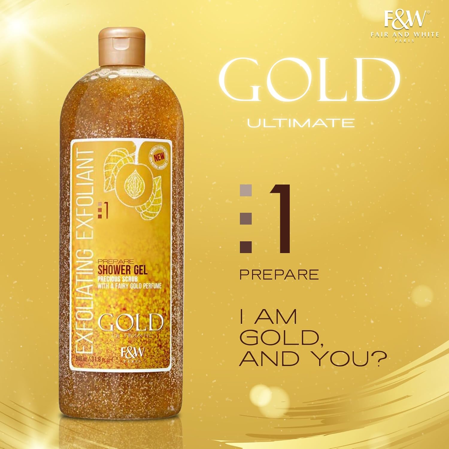 Fair and White Gold Exfoliating Shower Gel Exfoliates and Cleanses skin, Leaving it Radiant and Even-Tone Get Beautiful, Soft Skin Like Never Before Body Wash