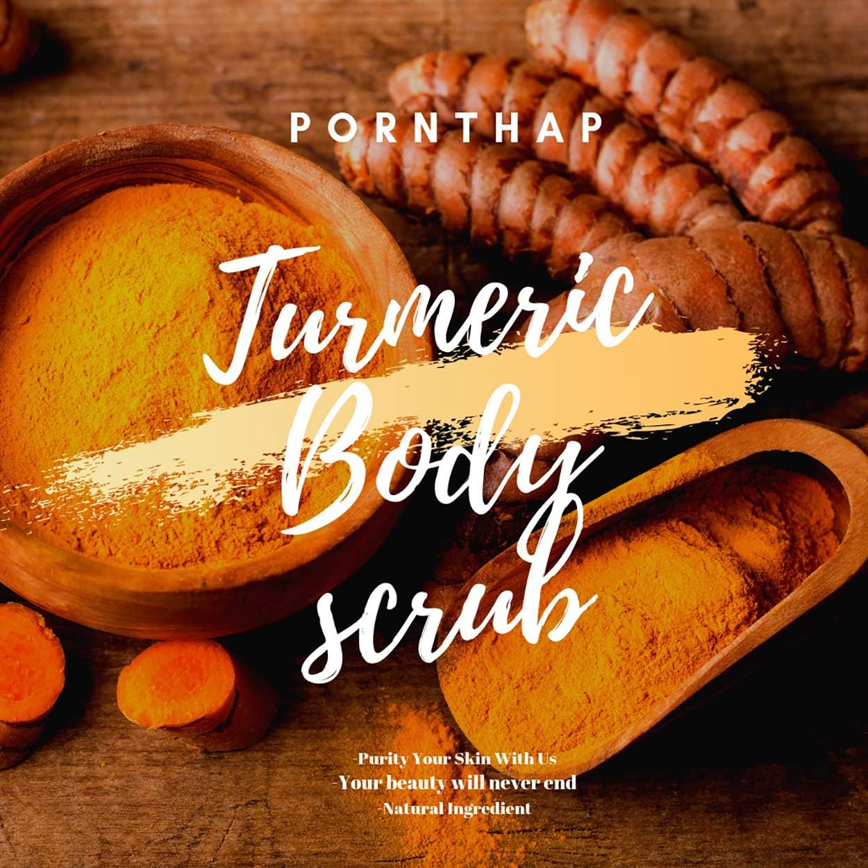 PornThap Premium Organic Body Scrub Bath Cream TURMERIC Formula (1.35LB) 550 g. PEARL BODY SCRUB mixed Dead Sea Salt & Nutrients INCLUDES, Fast Results First Use Exfoliating, Help for All Skin Problem