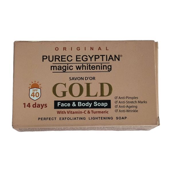 Pure Egyptian Magic Whitening Gold Soap Hydrates and Nourishes Anti-Aging Gentle Exfoliation Remove Dead Skin Cells Revealing Smoother, Healthier Skin Egyptian Original Pure Whitening Gold Soap 250g