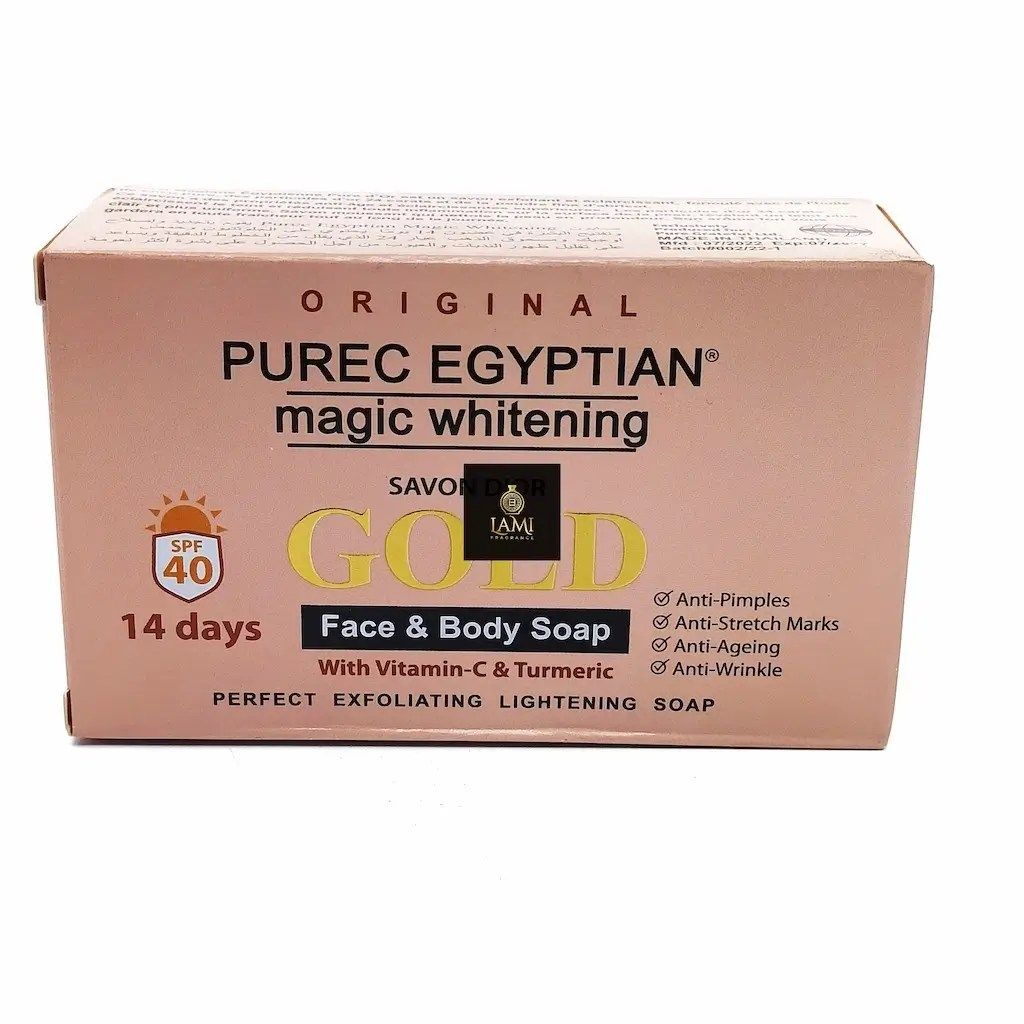 Pure Egyptian Magic Whitening Gold Soap Hydrates and Nourishes Anti-Aging Gentle Exfoliation Remove Dead Skin Cells Revealing Smoother, Healthier Skin Egyptian Original Pure Whitening Gold Soap 250g