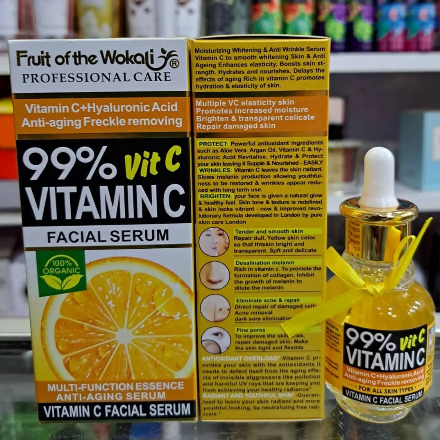 Fruit Of The Wokali 99% Vitamin C Facial Serum For Dark Spots Anti-aging Freckle Removing Lines Minimize Existing Wrinkles Multi-Function Essence Anti-Aging Serum Cream and Moisturizer