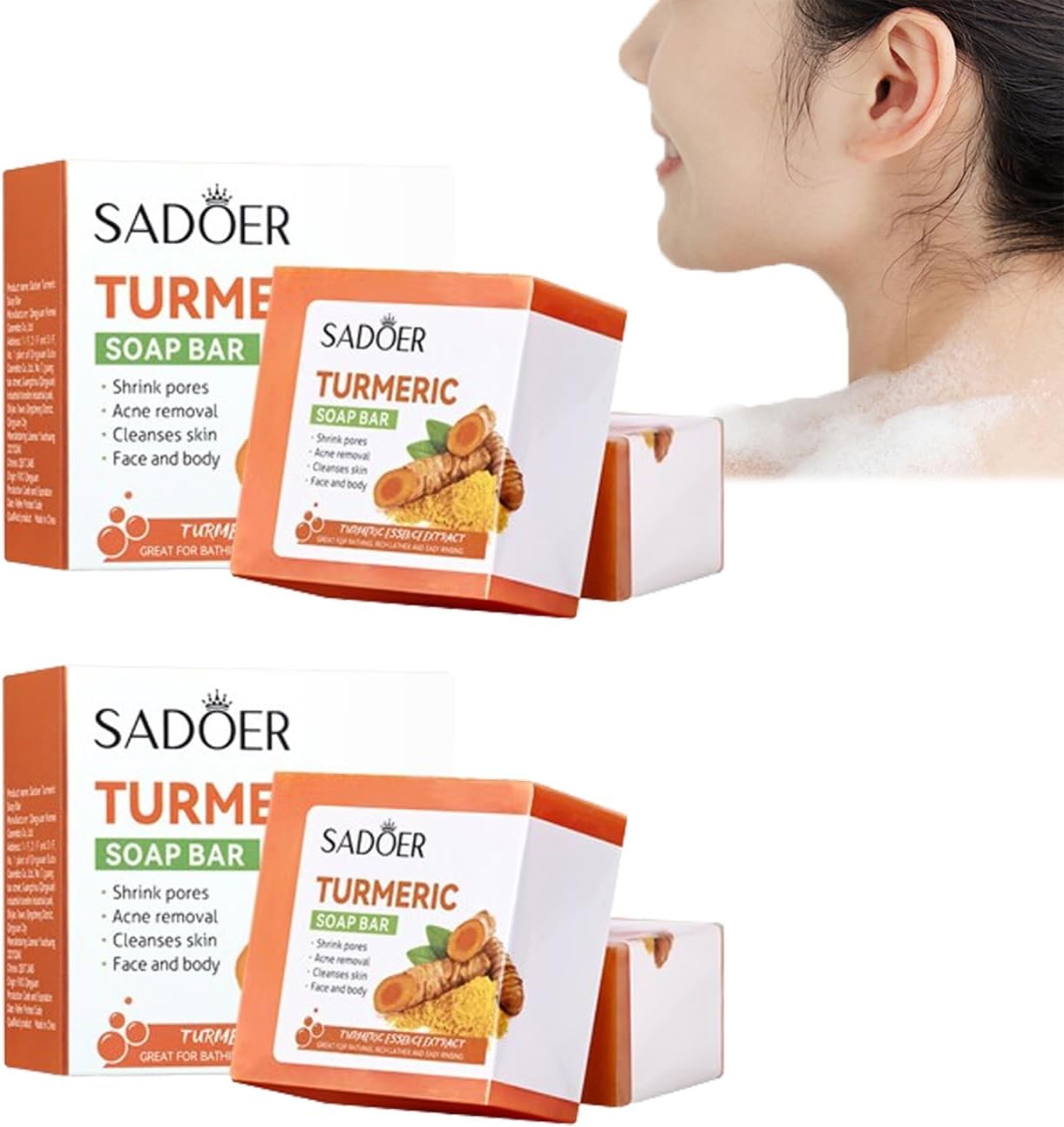 2 Packs Sadoer Turmeric Soap Bar + Serum Skin Care for Shower, Smoothing and Cleanses Skin Face Wash Soap Face Serum, Face Wash Oily Skin Bar Soap for Face and Body (Serum Soap Set)