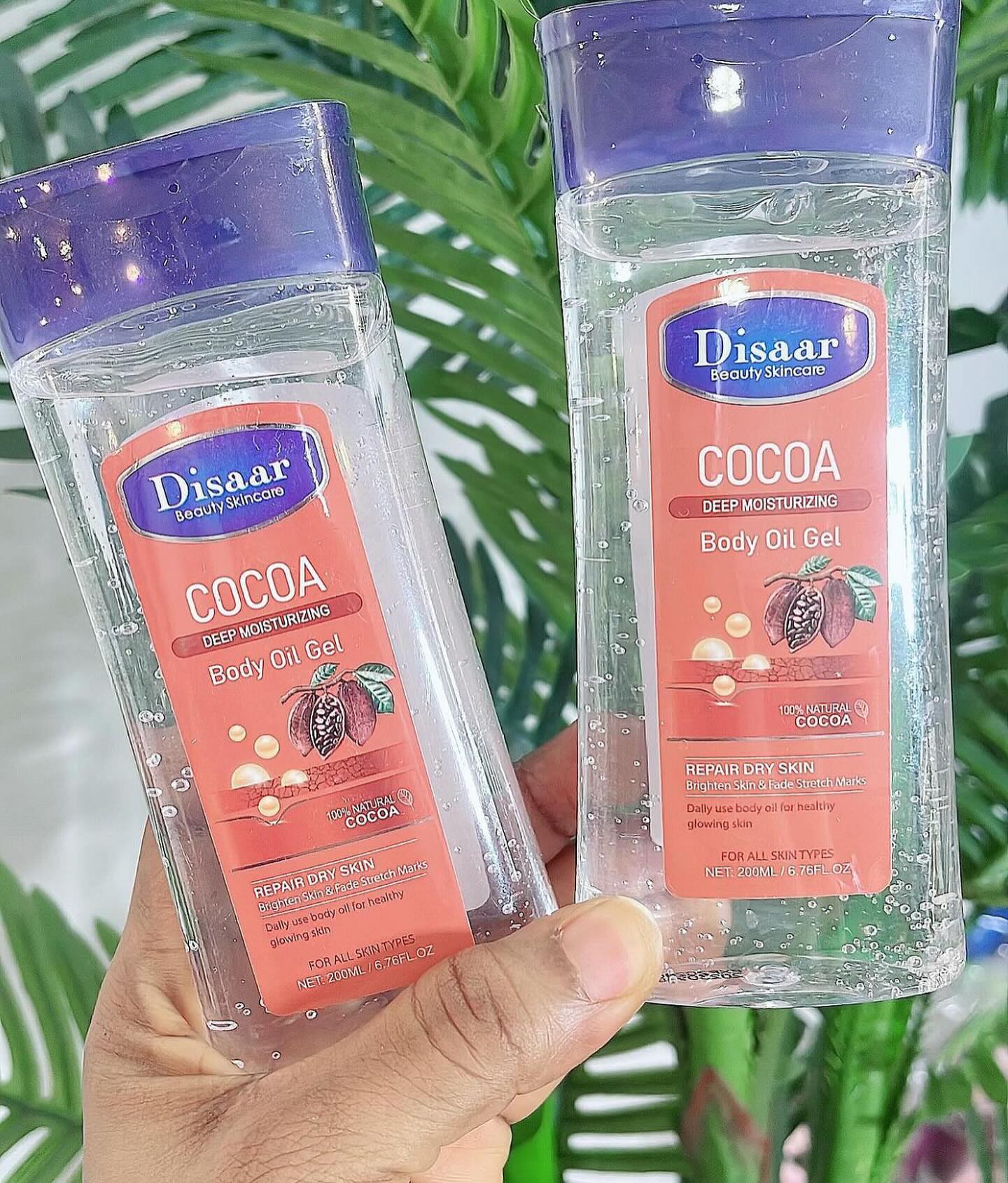 Disaar Cocoa Deep Moisturizing Body Oil Gel - 200ml Revives Dry and Dull-Looking Skin For a Healthy Glow Revitalize Dry and Dull-looking Skin Pure Cocoa Butter and Replenishing oils