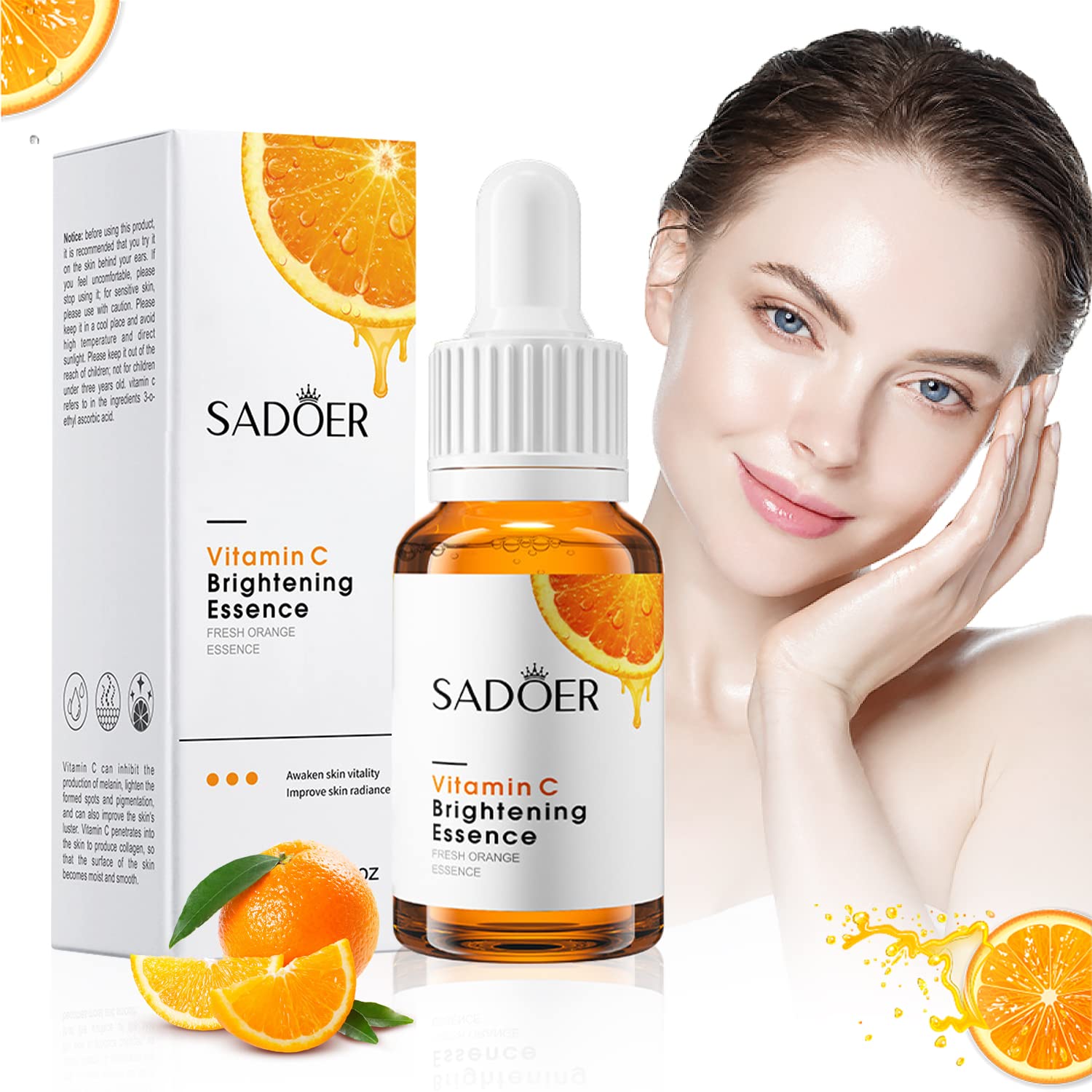 Sadoer Vitamin C Serum Face 30 ml - With Hyaluronic Acid and Vitamin C, Face Serum for All Skin Types, Anti-Ageing Wrinkle Remover and Sun Spot Pigment Spot Remover Face Care Serum