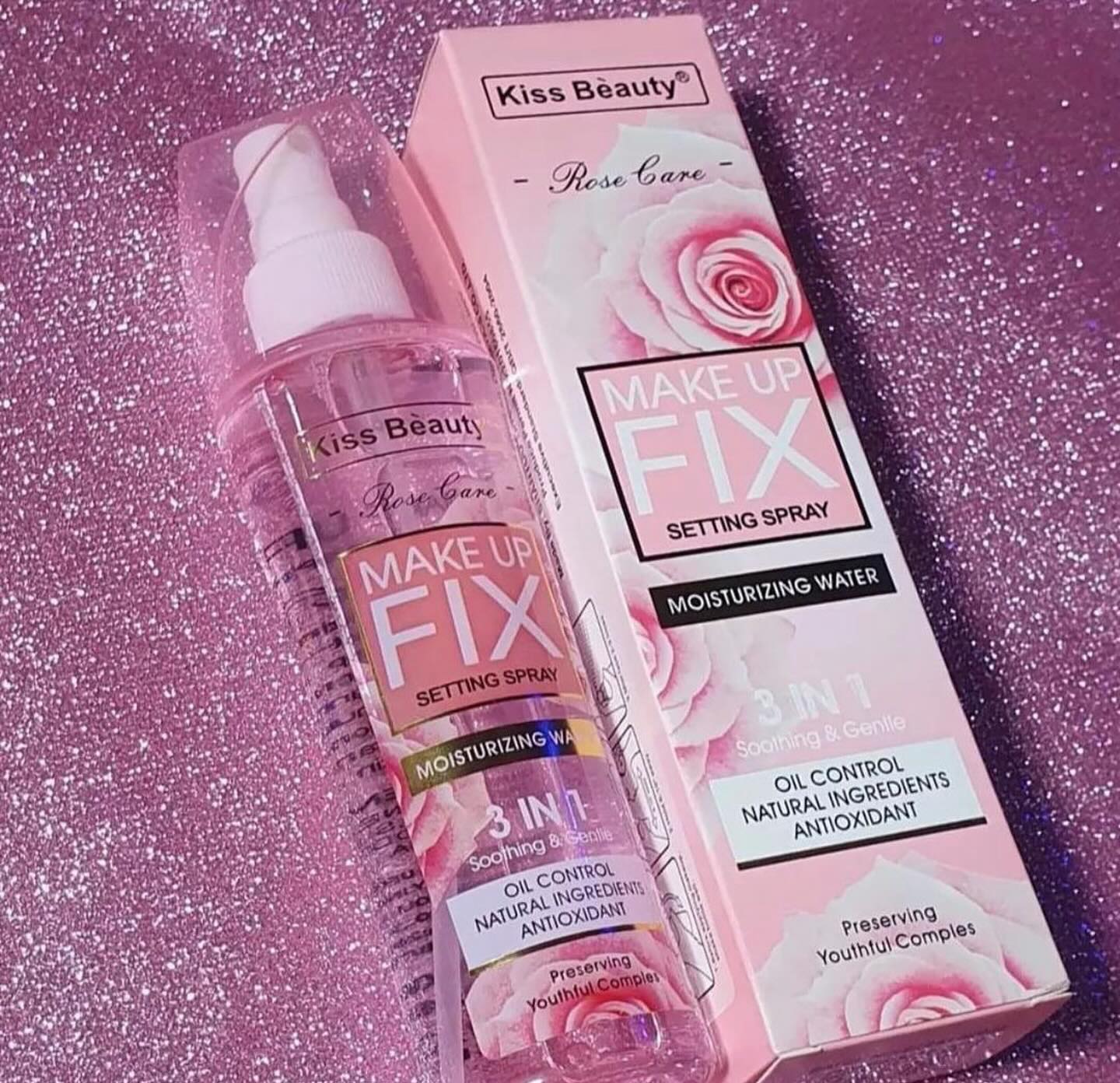Kiss Beauty Rose Care Make Up Fix Setting Spray 3 In 1 Exquisite and Soft Aroma of Roses 3 in 1 Makeup Fixer Antioxidant Kiss Beauty Rose Care Make Up Fix Setting Spray