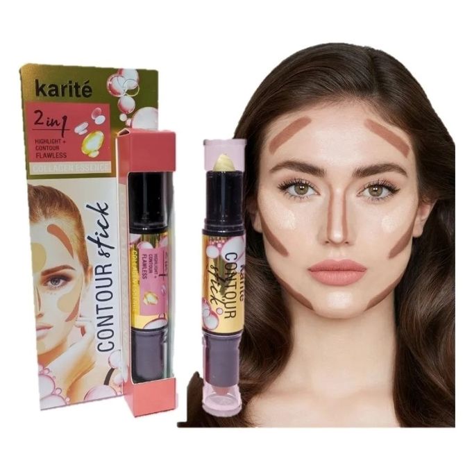 Karite 2-in-1 Highlight + Contour Flawless Stick Set 7g Waterproof Collagen All Skin Types Collagen Essence Stick Creamy Finish  Natural Jojoba Oil and Oxidation Resistant Vitamin E 7g