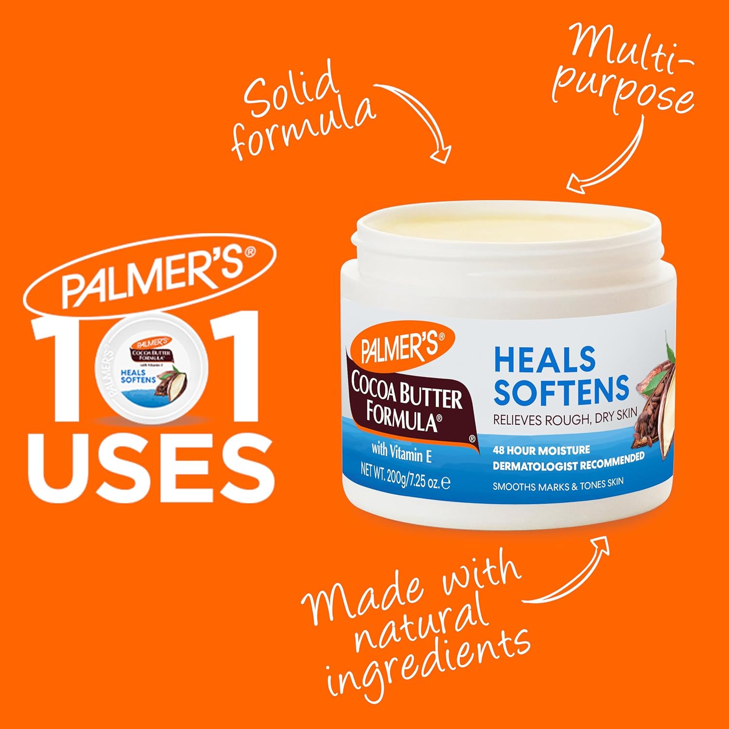 Palmer's Cocoa Butter Cream Formula Daily Skin Therapy Solid Cream with Vitamin E, Body Moisturizer for Extremely Dry Skin, Softens and Soothes, 7.25 Ounces, (Pack of 1)