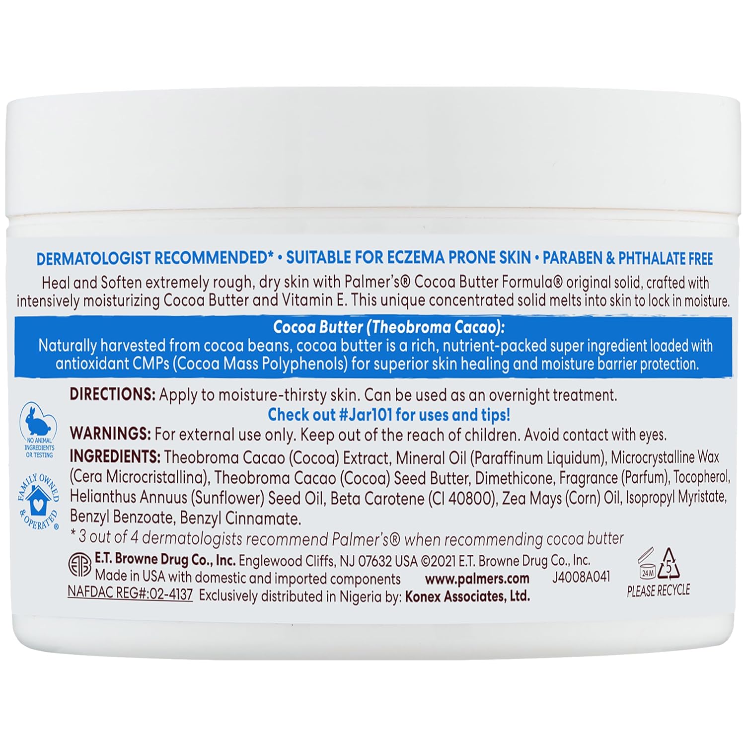 Palmer's Cocoa Butter Cream Formula Daily Skin Therapy Solid Cream with Vitamin E, Body Moisturizer for Extremely Dry Skin, Softens and Soothes, 7.25 Ounces, (Pack of 1)