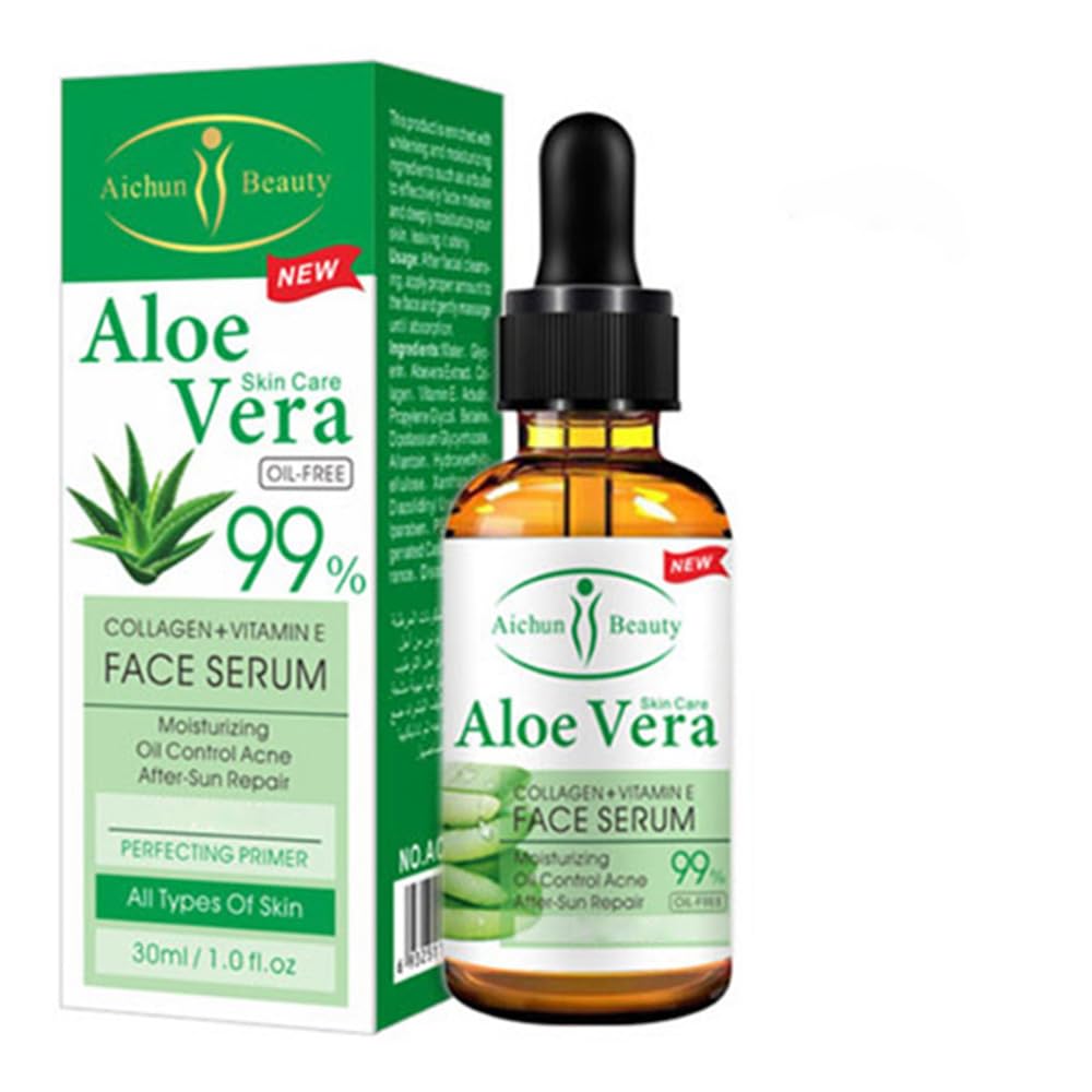 AICHUN BEAUTY Serum 99% Vitamin E Collagen Face Lifting Smoothing Oil Control Acne Perfecting Primer 4 Type (#01 ALOE VERA)  Skin Care Face Serum 30ml