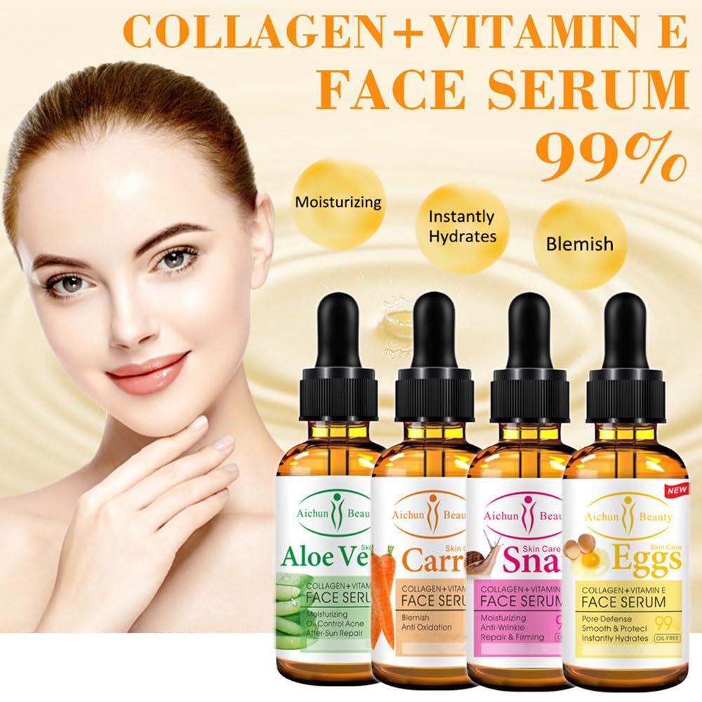 AICHUN BEAUTY Serum 99% Vitamin E Collagen Face Lifting Smoothing Oil Control Acne Perfecting Primer 4 Type (#01 ALOE VERA)  Skin Care Face Serum 30ml