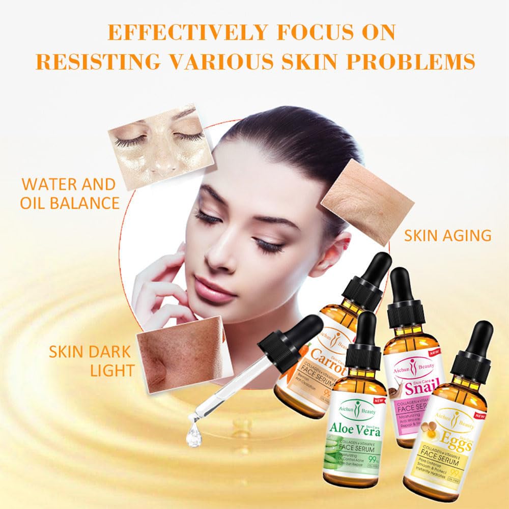 AICHUN BEAUTY Serum 99% Vitamin E Collagen Face Lifting Smoothing Oil Control Acne Perfecting Primer 4 Type (#01 ALOE VERA)  Skin Care Face Serum 30ml