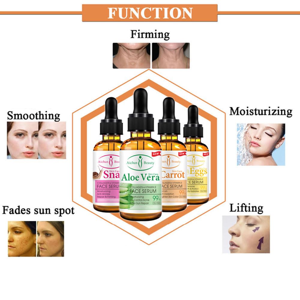 AICHUN BEAUTY Serum 99% Vitamin E Collagen Face Lifting Smoothing Oil Control Acne Perfecting Primer 4 Type (#01 ALOE VERA)  Skin Care Face Serum 30ml