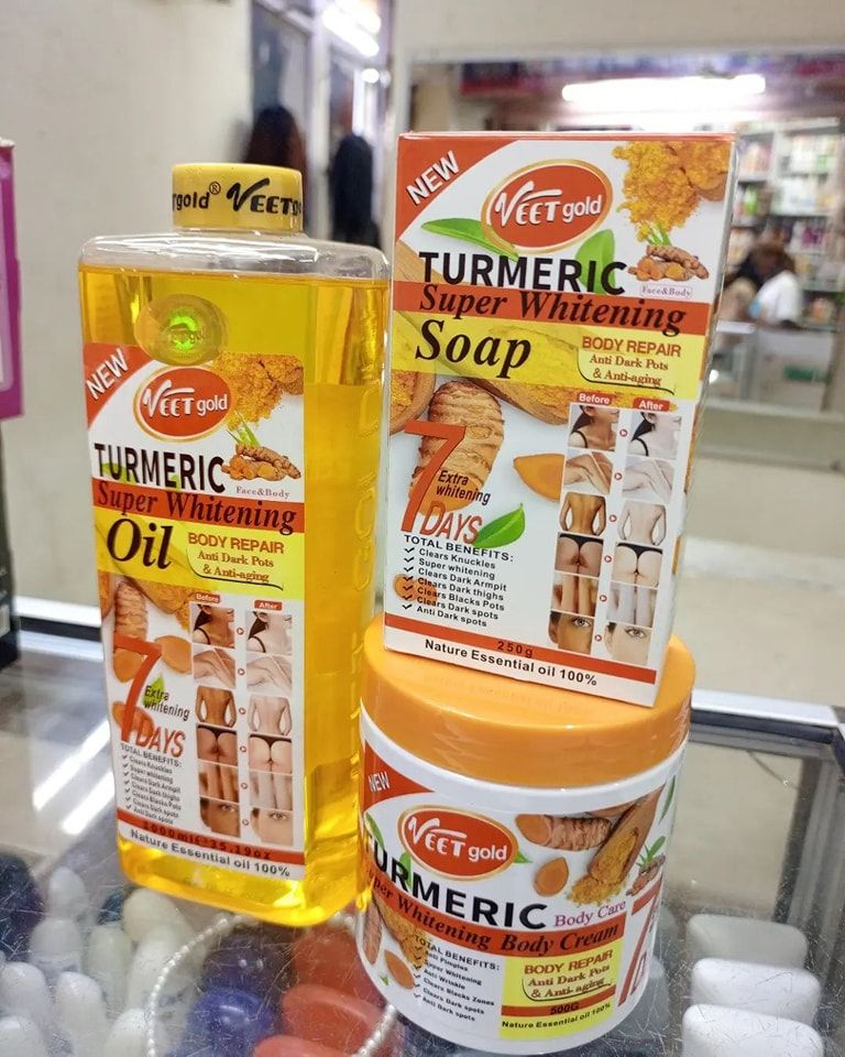3 Packs VEET GOLD Turmeric [Oil + Soap + Cream]Supper Whitening Oil Clears Knuckles Removes Dirt & Impurities Super Whitening Clears Dark Thighs Anti Darkspots