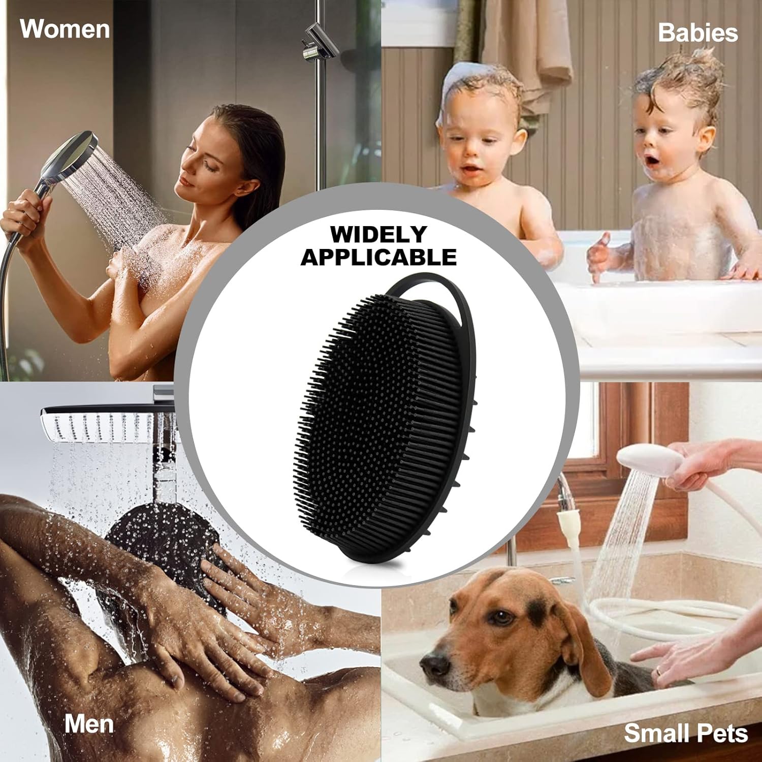 Silicone Body Scrubber, Silicone Loofah Double-Sided Body Brush,Silicone Shower Scrubber and Scalp Massager Shampoo Brush for Sensitive Kids Women Men All Kinds of Skin (Assorted Colours)