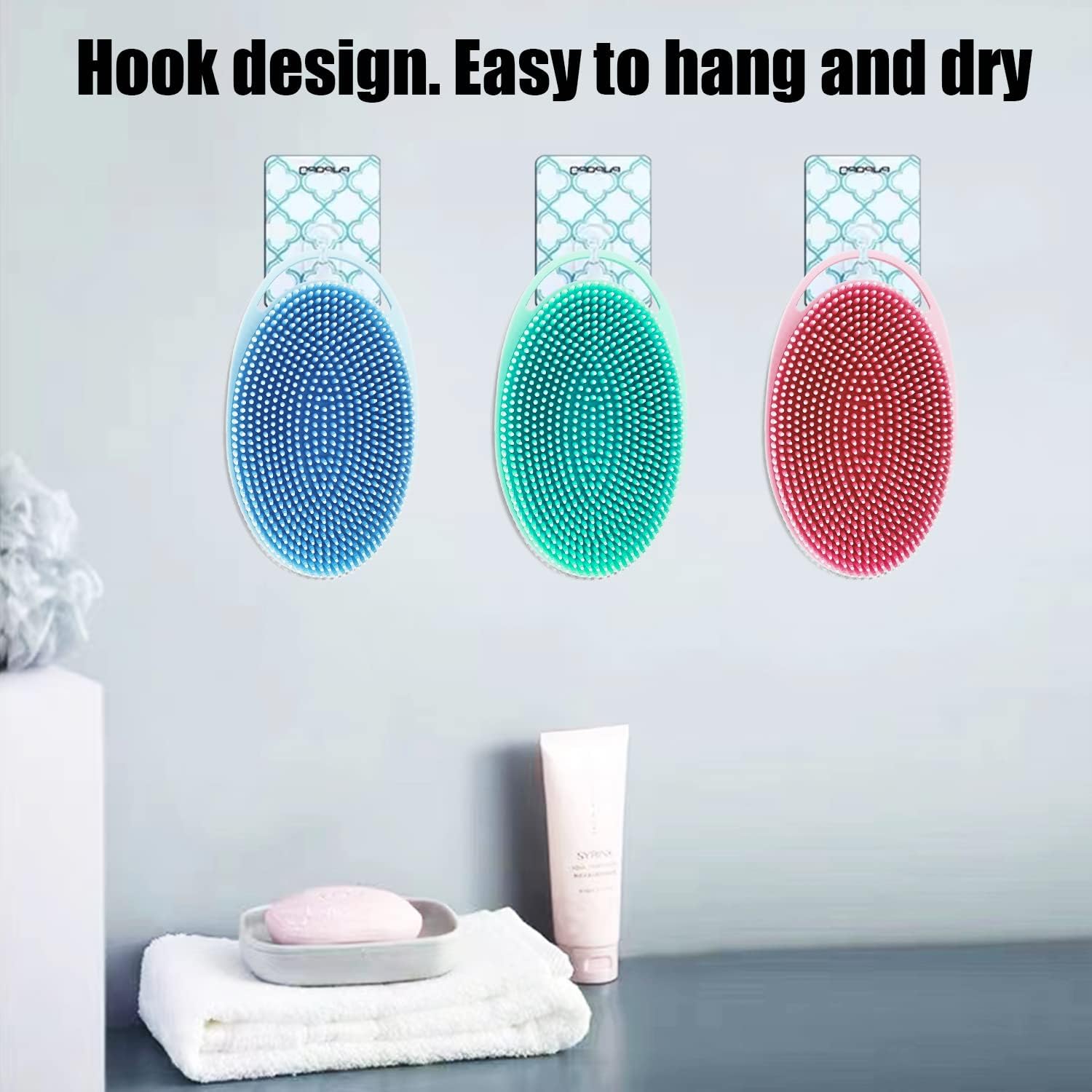 Silicone Body Scrubber, Silicone Loofah Double-Sided Body Brush,Silicone Shower Scrubber and Scalp Massager Shampoo Brush for Sensitive Kids Women Men All Kinds of Skin (Assorted Colours)