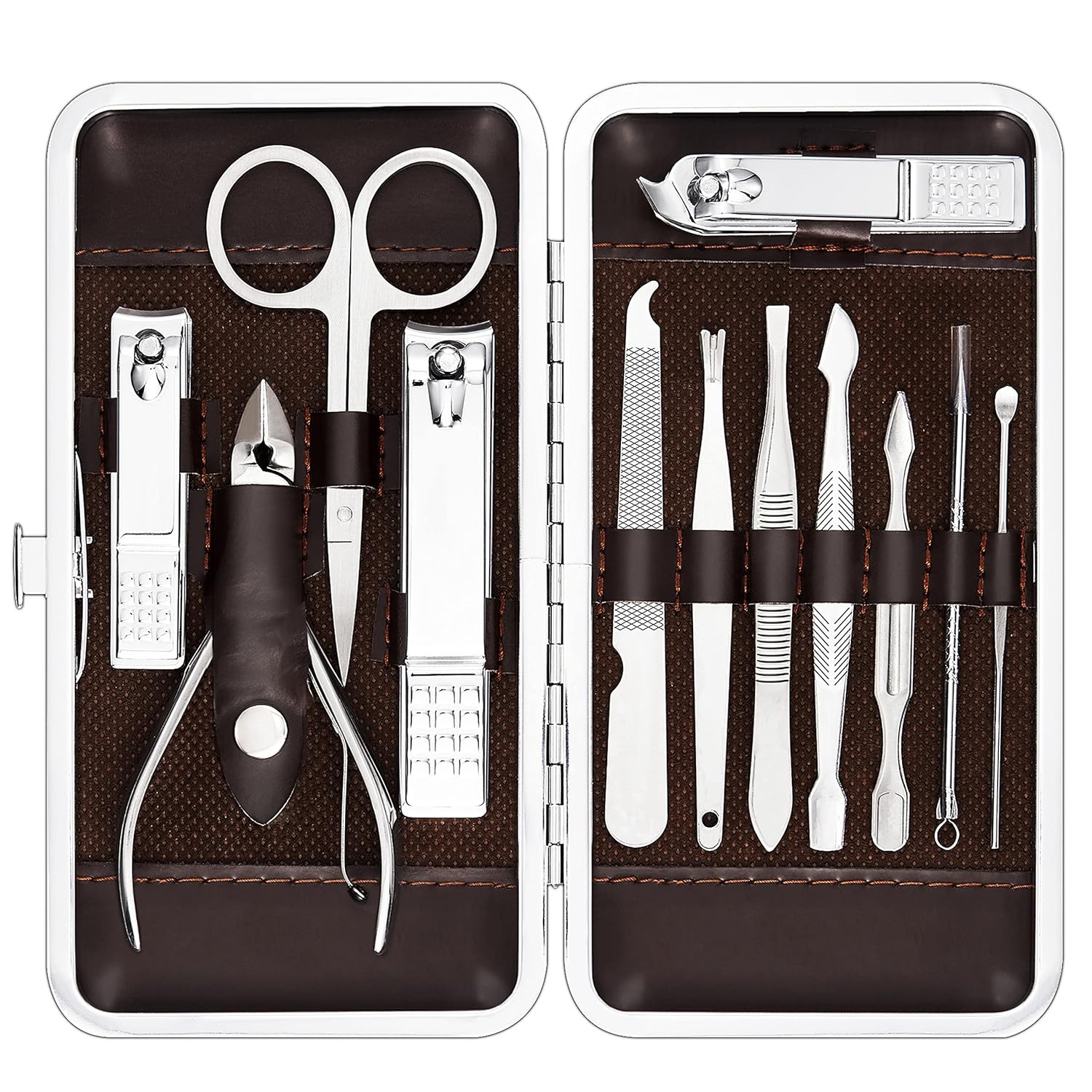 Cater Manicure, Nail Clippers Set of 12Pcs, Professional Grooming Kit, Nail Tools with Luxurious Travel Case (12)  Toenail Clipper, Nail Clipper, Diagonal Nail Clipper, Multi-purpose Scissor etc