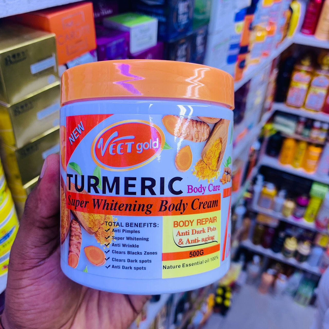 Veet Gold TURMERIC 7 Days Whitening Body Cream. Exfoliates, Moisturizes, Smooths, Anti-Aging, Removes Pimples, Wrinkles, Black zones, Dark Spots