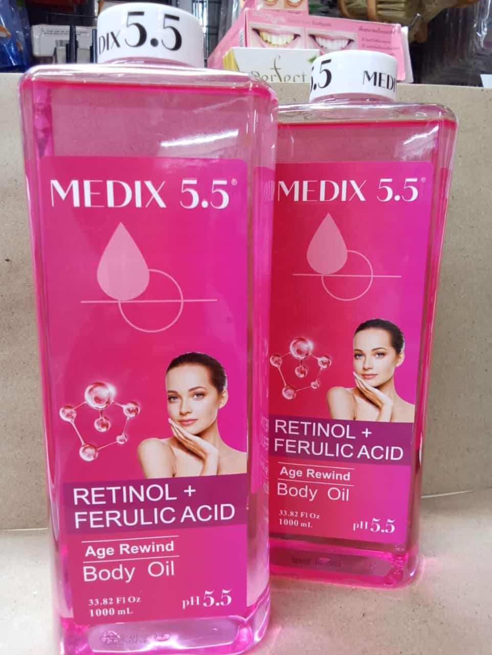 Medix 5.5 Retinol Age Rewind Body Oil 1000ml + 3% Hyaluronic Acid Hydrating Oil EFFECTIVE ANTI-AGING INGREDIENTS DEEP SKIN MOISTURIZING Ferulic Acid, Shea Butter, Vitamin E, & Green Tea Body Oil 1000