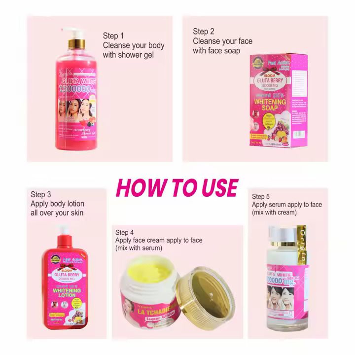 Fast Action Whitening & Anti aging Gluta Berry Shower Gel 1000ml White Collagen Sets Women's Makeup Korean Turmeric Snail Retinol Skin Care Set Shower Gels 1000ml