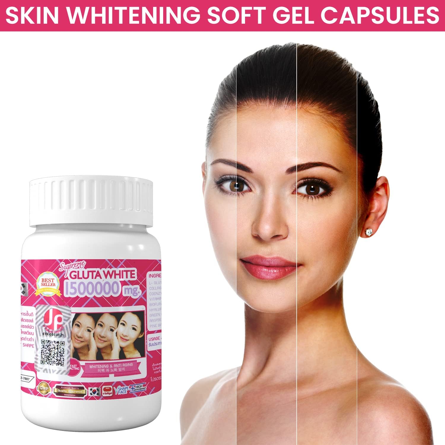 Supreme Gluta White 1500000mg Glutathione Softgels For Skin Lightening, Skin Moisturizer, Collagen Stimulator Healthy Blood Circulation | L-Glutathio Moisturizing