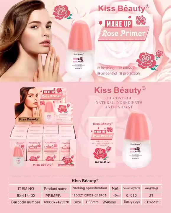 Kiss Beauty 40 ml Natural Antioxidant Oil Control Face Makeup Rose Primer Base Makeup Primer Moisturizer, anti-wrinkle, CONCEALER, PORES, Natural, OIL-CONTROL