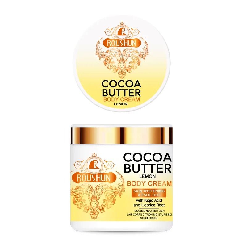 ROUSHUN Cocoa Butter Body Cream Cocoa Butter and Lemon Body Lotion Whitening Hand and Body Cream with Kojic Acid Whitening Lightening Cocoa Butter Skin Perfect Moisturizing Skin Care Body Cream 500ml
