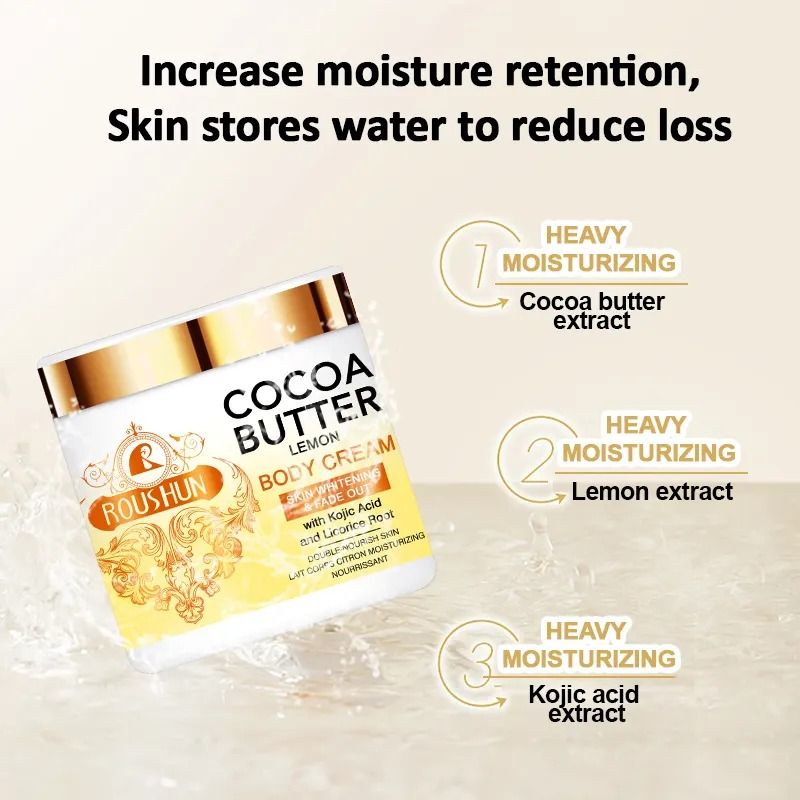 ROUSHUN Cocoa Butter Body Cream Cocoa Butter and Lemon Body Lotion Whitening Hand and Body Cream with Kojic Acid Whitening Lightening Cocoa Butter Skin Perfect Moisturizing Skin Care Body Cream 500ml